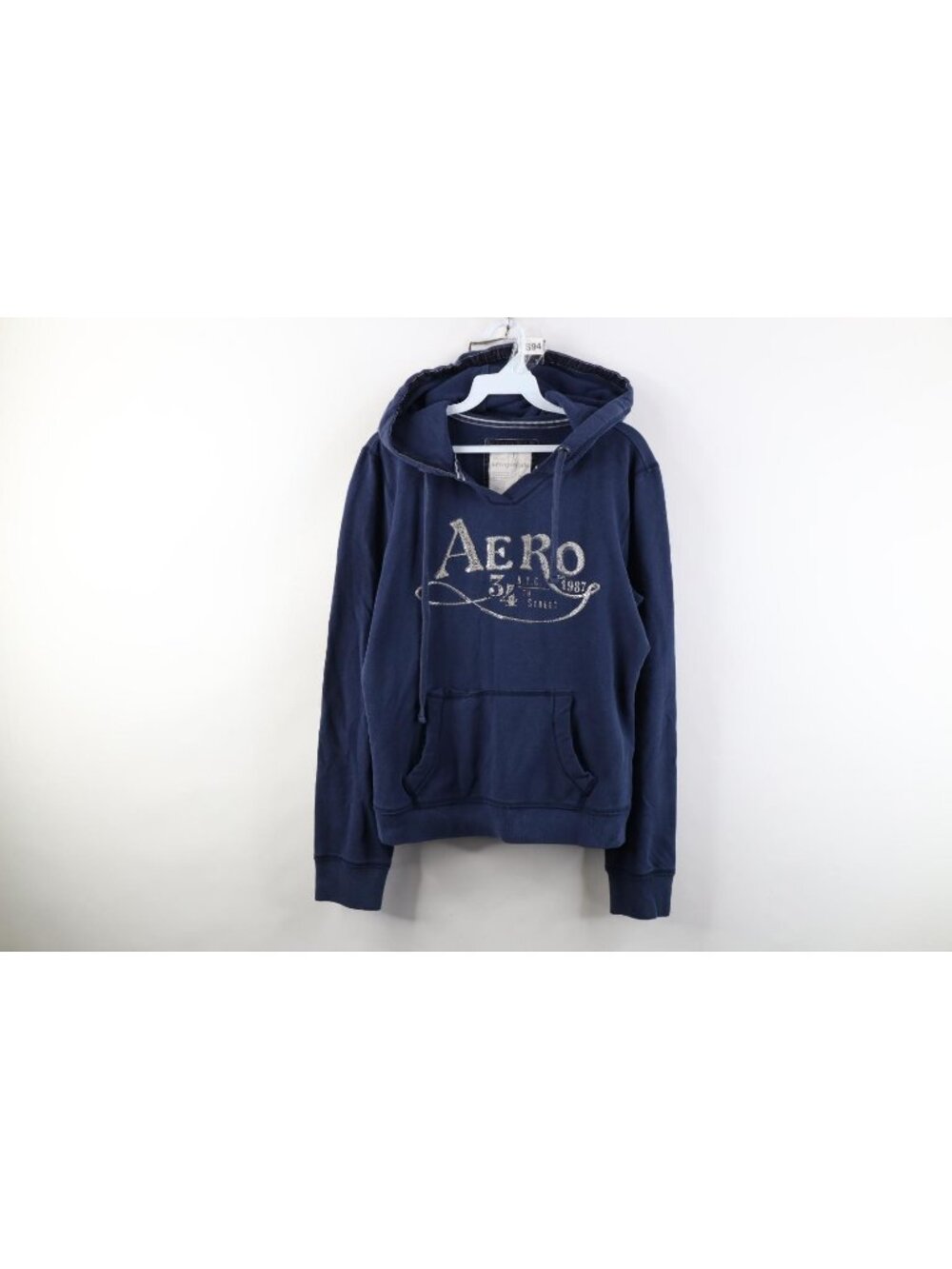 Vintage 90s Y2K Aeropostale Womens Large Babydoll Sequin Hoodie Sweatshirt Blue